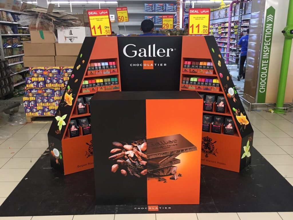 Custom retail display stand built for a chocolate brand