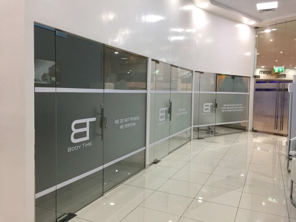 Office reception signage and interior wall graphics