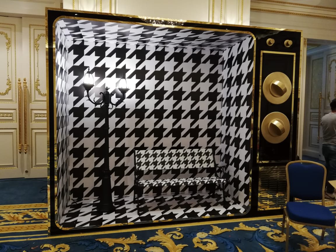 Houndstooth themed photo set built for an Emerald Palace event
