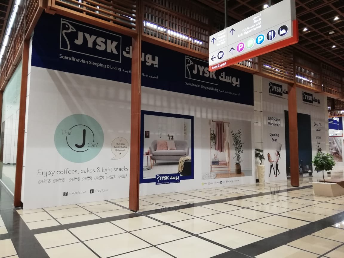 JYSK store hoarding graphics in a shopping mall