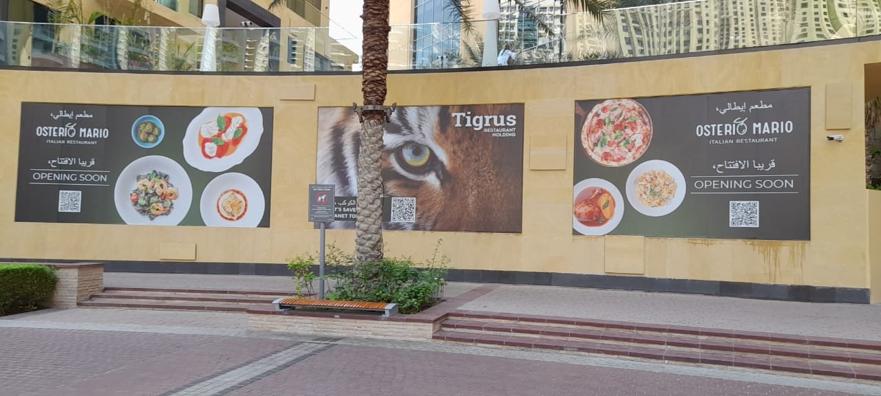 Restaurant hoarding graphics installed at Dubai Marina
